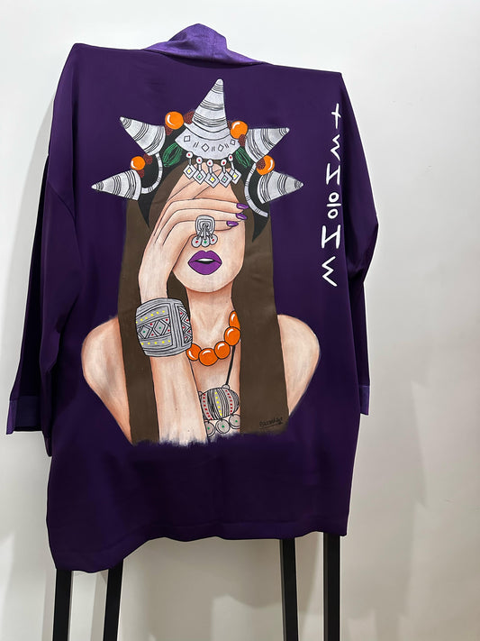 Dar Chi Amazigh white Kimono Unisex Yaz ⴰⵣⵓⵍ