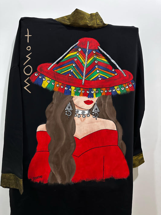 Dar Chi Amazigh white Kimono Unisex Azul ⴰⵣⵓⵍ