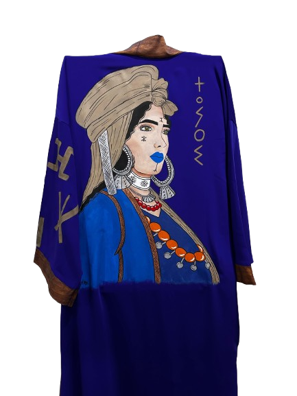 Dar Chi Amazigh white Kimono Unisex Azul ⴰⵣⵓⵍ