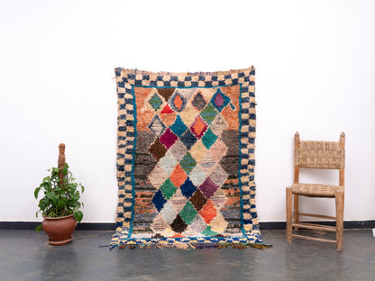3X6 Handmade Amazigh Vintage Rug Boucherouite Taghazout. FREE SHIPPING