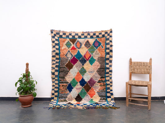 3X6 Handmade Amazigh Vintage Rug Boucherouite Taghazout. FREE SHIPPING