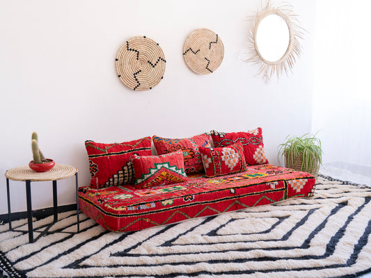 6ft Handmade Amazigh Vintage Sofa Azur ⵜⵓⴷⴻⵔⵜ. FREE SHIPPING