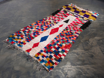 3x7 Handmade Vintage Amazigh Rug Boucherouite Afus. FREE SHIPPING