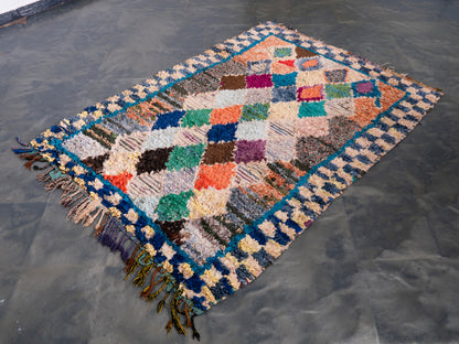 3X6 Handmade Amazigh Vintage Rug Boucherouite Taghazout. FREE SHIPPING