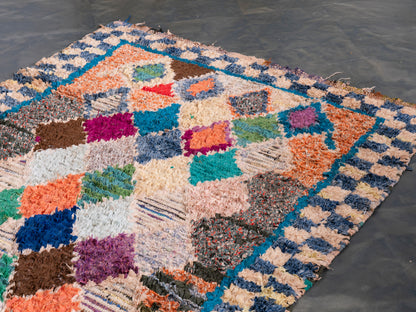 3X6 Handmade Amazigh Vintage Rug Boucherouite Taghazout. FREE SHIPPING