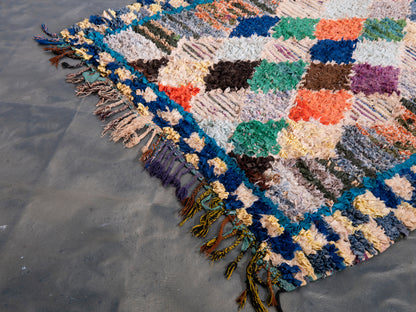 3X6 Handmade Amazigh Vintage Rug Boucherouite Taghazout. FREE SHIPPING