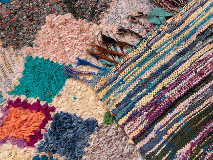 3X6 Handmade Amazigh Vintage Rug Boucherouite Taghazout. FREE SHIPPING