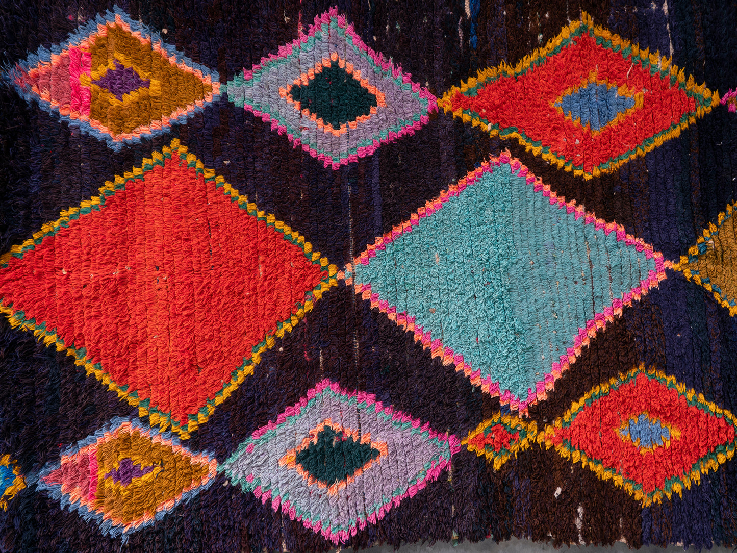 3x7.5 Handmade Vintage Amazigh Rug Boucherouite Maha. FREE SHIPPING