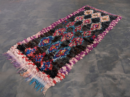 3X6 Handmade Amazigh Vintage Rug Boucherouite. FREE SHIPPING