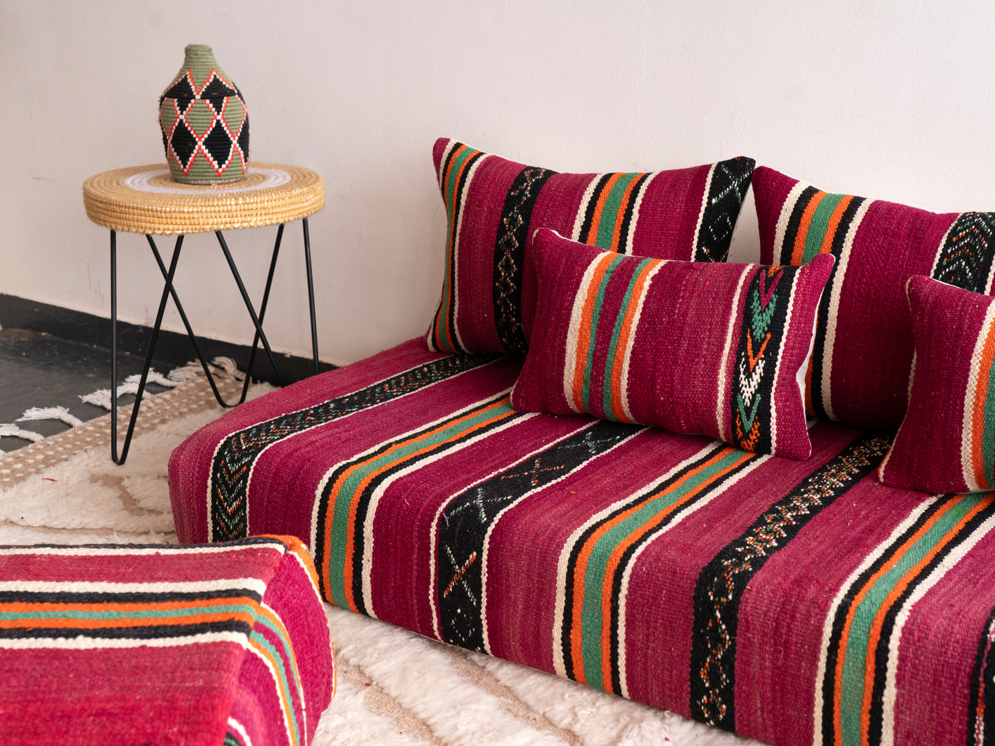 6ft Handmade Amazigh Vintage Sofa Imouzer ⴰⵓⵔⵉⵏⵊ. FREE SHIPPING
