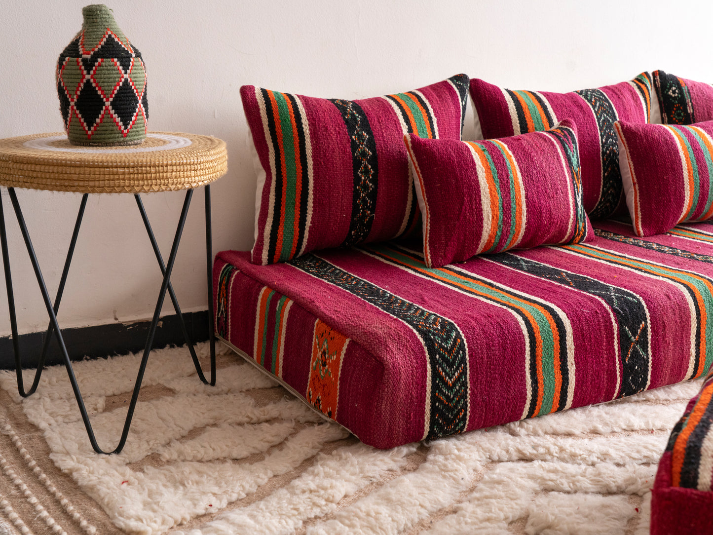 6ft Handmade Amazigh Vintage Sofa Imouzer ⴰⵓⵔⵉⵏⵊ. FREE SHIPPING