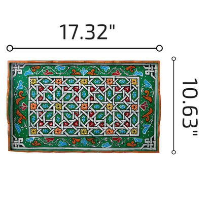 Hand painted Moroccan table tray zellige green.
