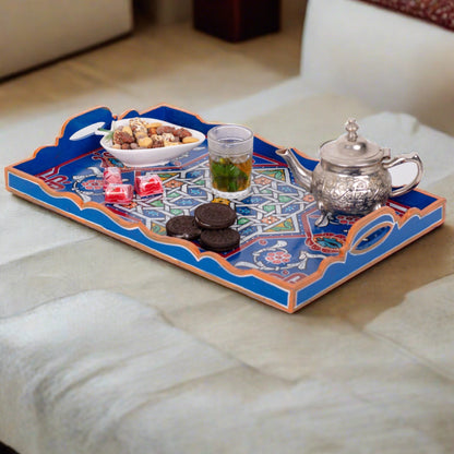 Hand painted Moroccan table tray zellige brown.