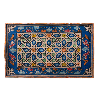 Hand painted Moroccan table tray zellige green.