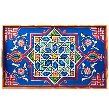 Hand painted Moroccan table tray zellige green.