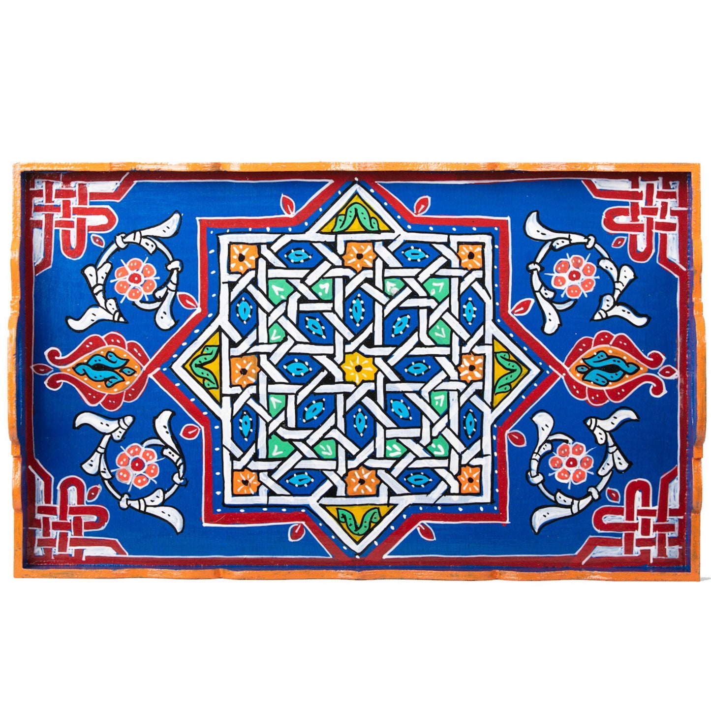 Hand painted Moroccan table tray zellige yellow. FREE SHIPPING