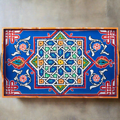 Hand painted Moroccan table tray zellige brown.