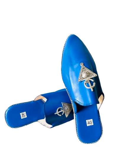Handmade Amazigh Leather Babouche Fibula Sapphire Blue ⴰⵙⴼⴻⵍ .