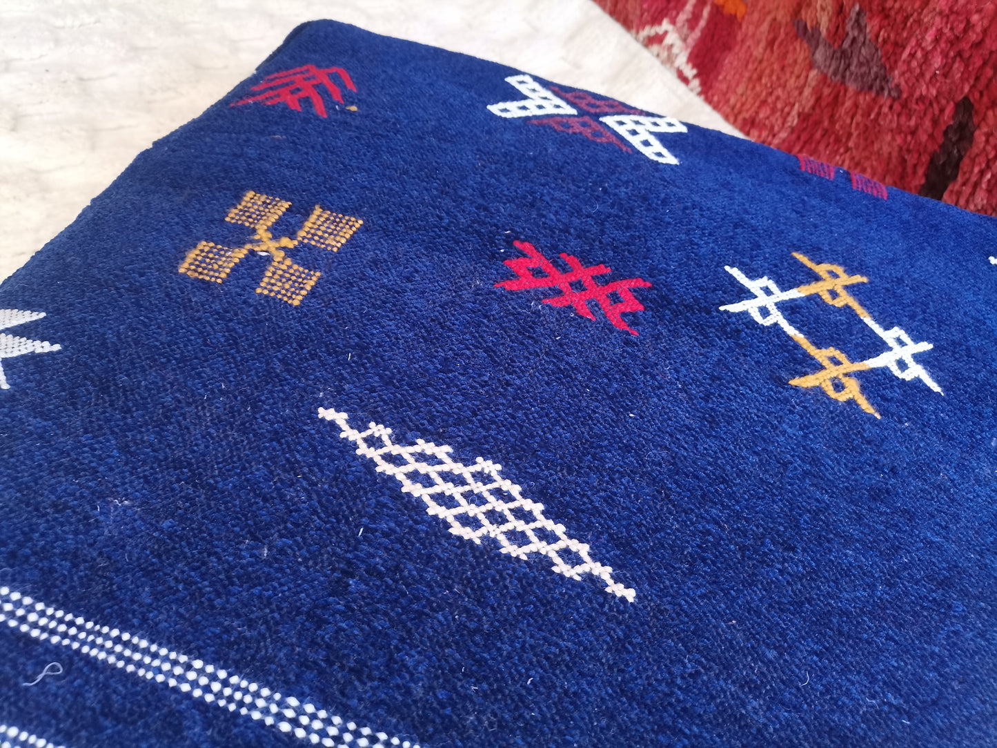 24x24x8"Handmade Amazigh floor poof Azul. FREE SHIPPING