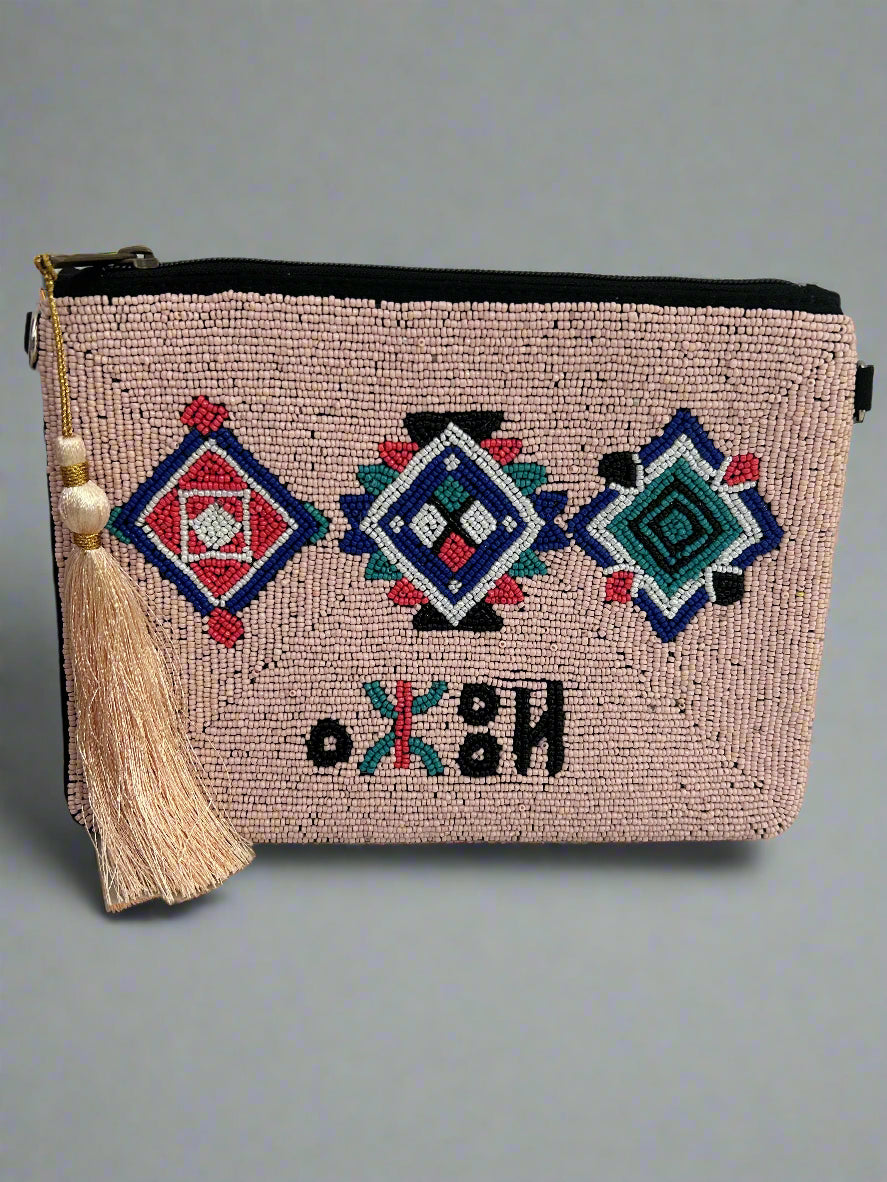 Tileli Freedom Beaded Pink Bag Pouch ⵜⵉⵍⴻⵍⵉ