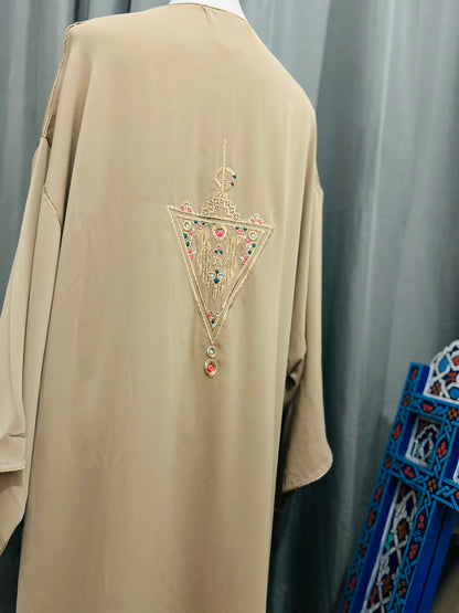 Handmade Moroccan Jellaba Women light Brown Tilelli ⵜⵉⵍⴻⵍⵍⵉ