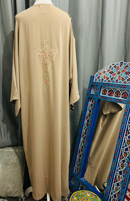 Handmade Moroccan Jellaba Women light Brown Tilelli ⵜⵉⵍⴻⵍⵍⵉ