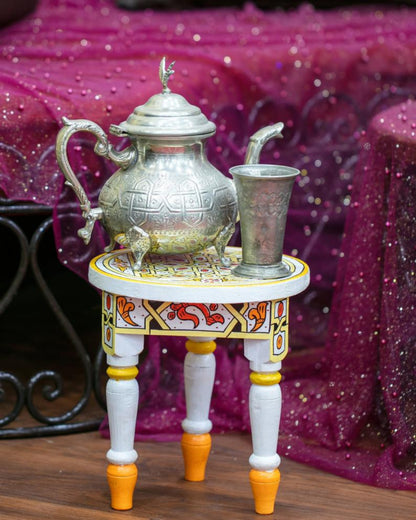 Handcrafted Moroccan table Chinaka white.