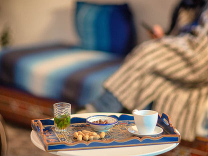 Hand painted Moroccan table tray zellige brown.