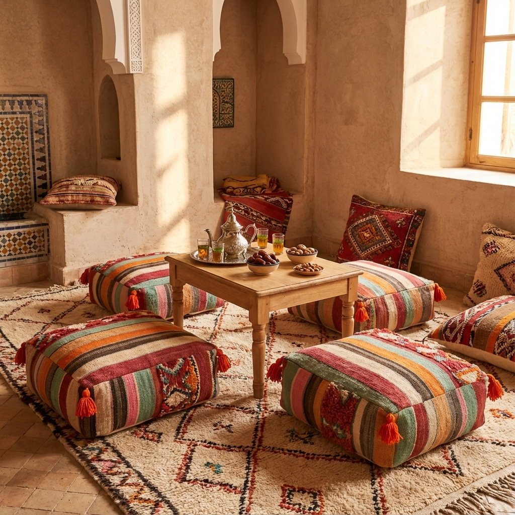 Handmade Amazigh floor pouf Fibula.