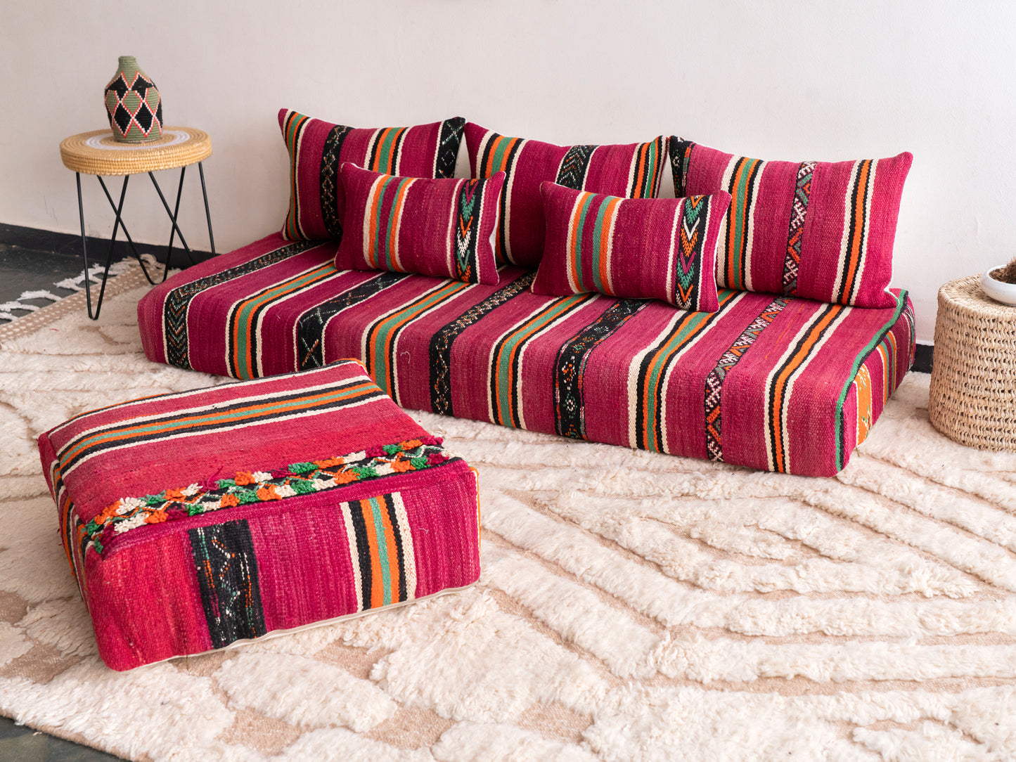 6ft Handmade Amazigh Vintage Sofa Imouzer ⴰⵓⵔⵉⵏⵊ. FREE SHIPPING