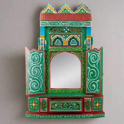 Hand painted Moroccan mirror frame Chinaka green.