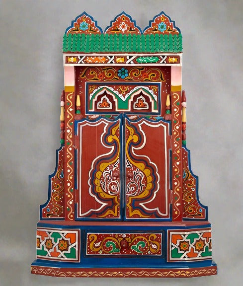 Hand painted Moroccan mirror frame Chinaka red. FREE SHIPPING