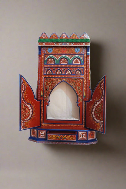 Hand painted Moroccan mirror frame Chinaka red.