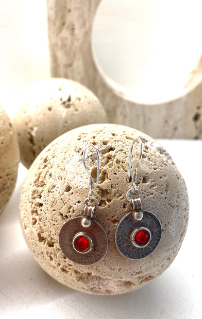 Amazigh Silver Earrings Tazzayt red stone ⴰⵖⴻⵔⵎⵎⵉ . FREE SHIPPING