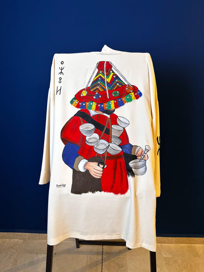 Dar Chi Amazigh white Kimono Unisex Azul ⴰⵣⵓⵍ