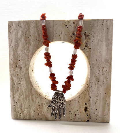 Amazigh Vintage Silver and Coral Khmisset ⵅⵎⵉⵙⵙⴰ Necklace.