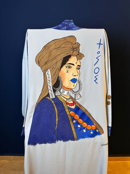 Dar Chi Amazigh Beige Kimono Unisex Guerrab Azul ⴰⵣⵓⵍ