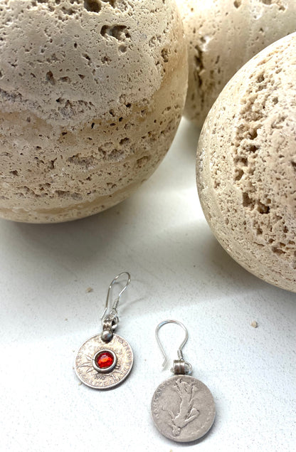 Amazigh Silver Earrings Tazzayt red stone ⴰⵖⴻⵔⵎⵎⵉ . FREE SHIPPING
