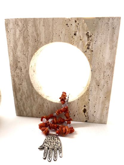 Amazigh Vintage Silver and Coral Khmisset ⵅⵎⵉⵙⵙⴰ Necklace.