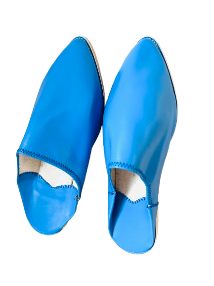 Handmade Amazigh Leather Babouche Blue 38 ⴰⵙⴼⴻⵍ .