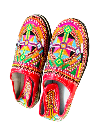 Leather Slippers Babouche Red