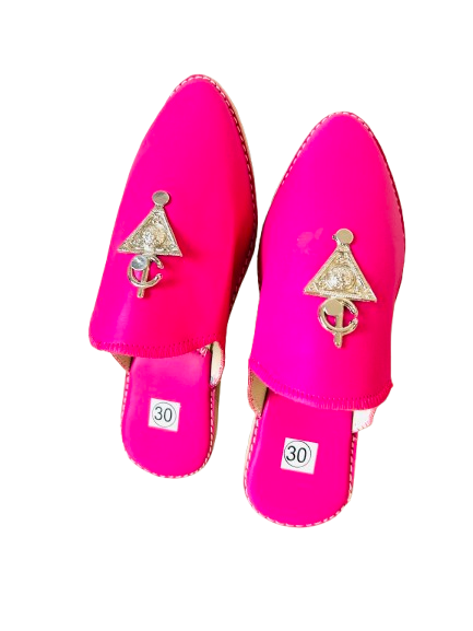 Handmade Amazigh Leather Babouche Fibula Rainbow Black KIDS Candy Pink ⴰⵙⴼⴻⵍ .