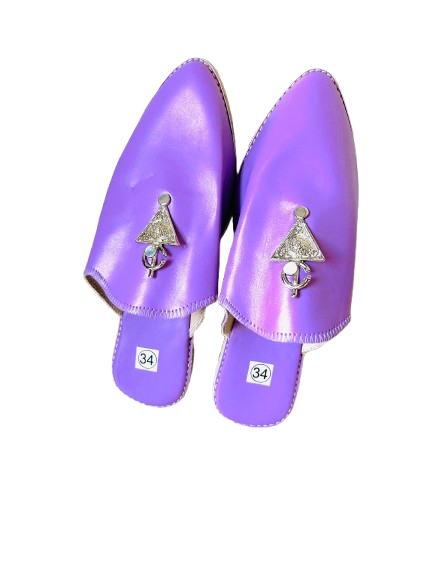 Handmade Amazigh Leather Babouche Fibula Rainbow Purple KIDS ⴰⵙⴼⴻⵍ .