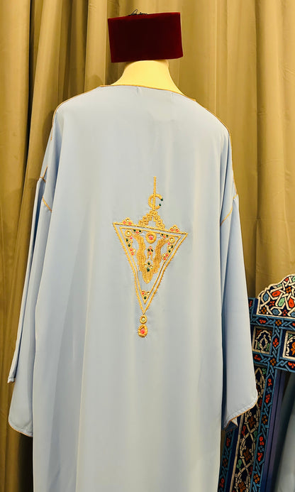 Handmade Moroccan Jellaba Women Blue Tilelli ⵜⵉⵍⴻⵍⵍⵉ