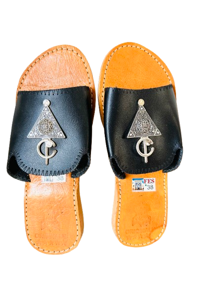 Dar Chi Women’s Moroccan Leather Slippers – Black 38 – Handmade in Fez