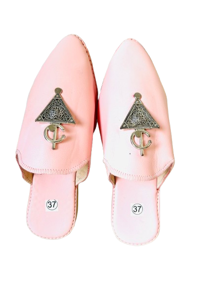 Handmade Amazigh Leather Babouche Fibula Baby Pink 37 ⴰⵙⴼⴻⵍ .