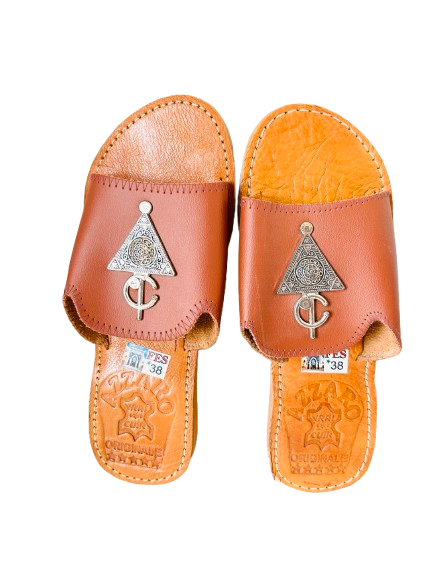Dar Chi Women’s Moroccan Leather Slippers – Brown – Handmade in Fez