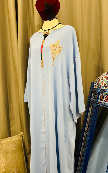 Handmade Moroccan Jellaba Women Blue Tilelli ⵜⵉⵍⴻⵍⵍⵉ