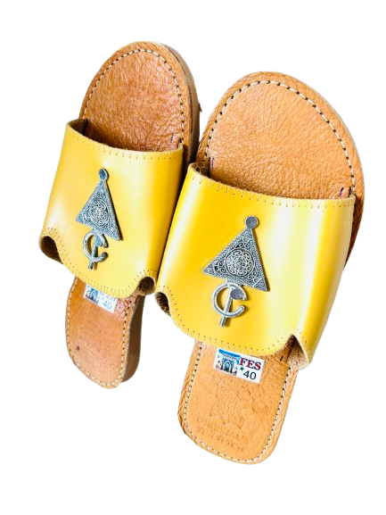 Dar Chi Women’s Moroccan Leather Slippers – MariGold – Handmade in Fez