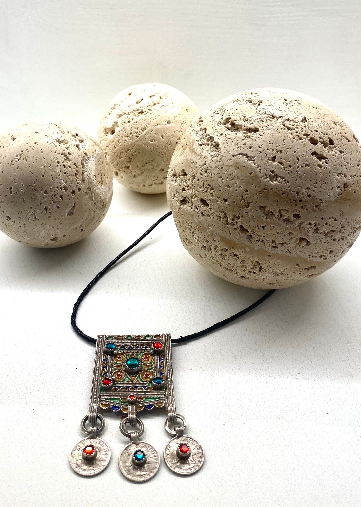 Amazigh Vintage Silver Tiznit Leather Cord  ⵜⵉⵣⵏⵉⵜ Necklace. FREE SHIPPING